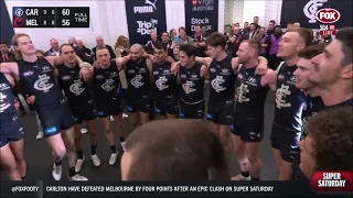 Blues singing the team song after the thrilling win over Melbourne - AFL Round 22 2023