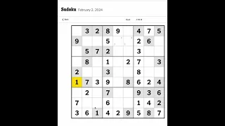 New York Times Sudoku Hard February 2, 2024. Walkthrough