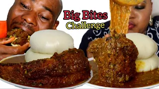 BIG BITES CHALLENGE | FUFU AND OKRO STEW OR SOUP WITH GIANT WHITING OR HAKE FISH  | AFRICAN FOOD