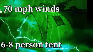 Family Tent in a Dangerous Thunderstorm/surviving 70mph winds!