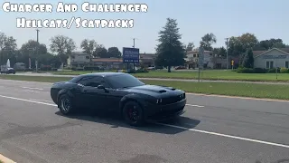 Charger And Challenger Hellcats/Scatpacks Leaving Car Meets *Compilation* (Crazy Pulls And More…)