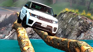 Cars vs Impossible Log Bridge x Oversized Wood Speed Bump x Ledge ▶️ BeamNG Drive