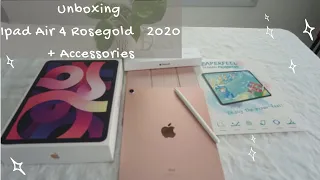 iPad Air 4 (2020) Rose Gold + Apple Pencil 2 & Accessories Unboxing (in 2021)