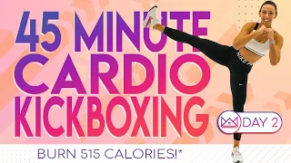 45 Minute Cardio Kickboxing & Abs 🔥Burn 515 Calories!* 🔥30 Day At Home Workout Challenge | Day 2