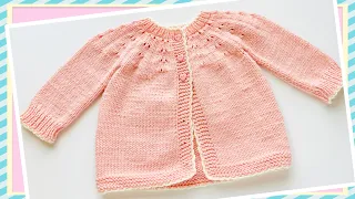 Easy knit baby cardigan sweater, coat or jacket VARIOUS SIZES @knittingforbaby Daisy pattern