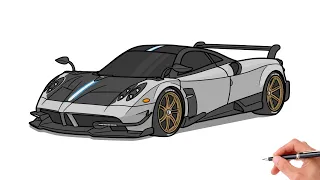 How to draw a PAGANI HUAYRA BC / drawing pagani huayra 2016 sports car step by step