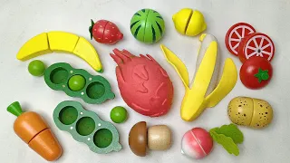 Satisfying Video ASMR | Cutting Wooden Fruits and Vegetables | Playing with Squishy | 🍌🥔🍅🍋🍓