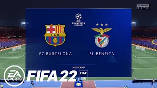 FIFA 22 FC BARCELONA vs BENFICA UEFA CHAMPIONS LEAGUE GAMEPLAY PC