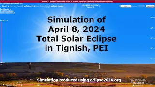 Simulation of April 8, 2024 Total Solar Eclipse in Tignish, PEI