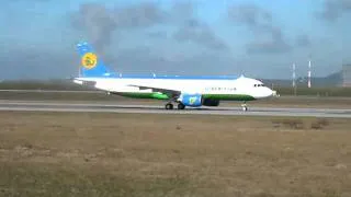 Uzbekistan Airways, Airbus A320-214 rolling at Hamburg Finkenwerder