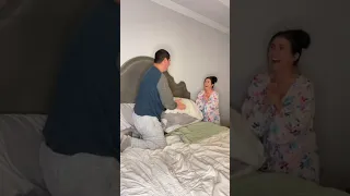 Putting a towel down on the bed to get my husband’s reaction 🤣 #couple #couplecomedy #shorts