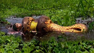 ANACONDA ATTACKs fishing boy in Swamp | Ataque de anaconda | 蟒蛇襲擊 | एनाकोंडा अटैक | هجوم اناكوندا