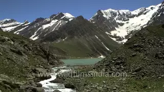 Sheshnag Lake sparkles in the mountains of Kashmir