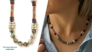 Thick and Thin Herringbone Necklace - DIY Jewelry Making Tutorial by PotomacBeads