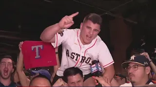 Houston Astros fan celebrate Game 5 win