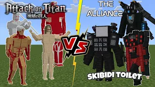 Skibidi Toilet The Alliance VS Attack on Titan [Minecraft PE] Titan Camera man, Speaker man, TV Man