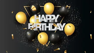 Gold and Black birthday theme with balloons and confetti background video loops HD 3 hours vidiget d