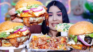 BIG JUICY BURGERS, CHEESY LOADED TOTS & STREET CORN ASMR MUKBANG EATING SOUNDS