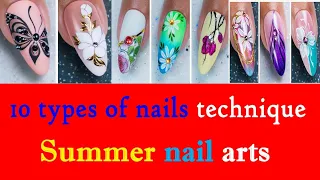 10 type of easy  summer  🌼 flower nail arts technique...#flowernailartdesigns #nailsart #cover