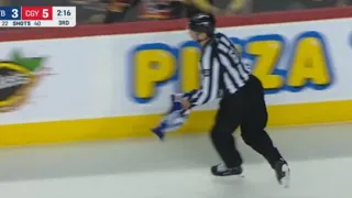 Jonathan Huberdeau Scores Empty Net Goal,  Fan Throws Jersey Onto The Ice