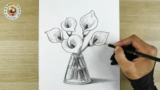 how to draw Flowers Vase | drawing | dibujo de flores | still life drawing | رسم | رسم طبيعة صامتة
