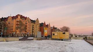 Stockholm Walks: Hantverkargatan to City hall at sunset. City streets & shoreline. Relaxing video.