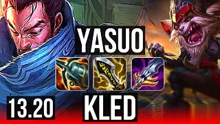 YASUO vs KLED (TOP) | Quadra, 8 solo kills, 1.3M mastery, Legendary | EUW Master | 13.20