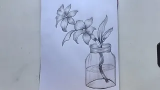 How to draw beautiful orchid flowers in a jar - step by step || Pencil sketch tutorial || Drawing