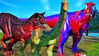 NEW ISLAND BATTLE & BREAKOUT Spiderman Tyrannosaurus Rex, Demonic Spino and Majungasaurus - JWE Game