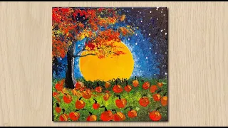 Aluminum painting techniques /Easy/Acrylic Painting Harvest moon and pumpkin patch #acrylicpainting