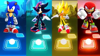 Sonic vs Boom Shadow vs Super Sonic vs Knuckles - Tiles Hop EDM Rush!!