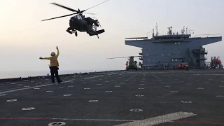 US Army AH-64 Apache landing training on USS Lewis B. Puller