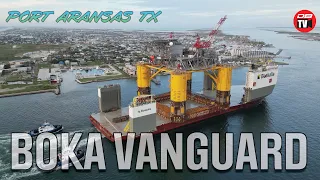 Boka Vanguard Heavy Lift Vessel Transports Oil Rig | 4K Drone Shipspotting Port Aransas TX