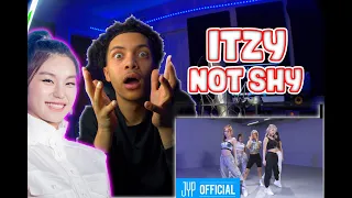 AMERICAN REACTS TO ITZY "Not Shy" Dance Practice (Moving Ver.) / REACTION