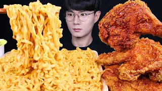 ENG SUB) ASMR SPICY CREAMY FIRE NOODLES & FRIED CHICKEN EATING SOUNDS MUKBANG 치킨 먹방ASMR MUKBANG