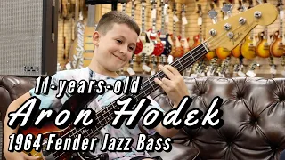 11-years-old ARON HODEK playing a 1964 Fender Jazz Bass at Norman's Rare Guitars