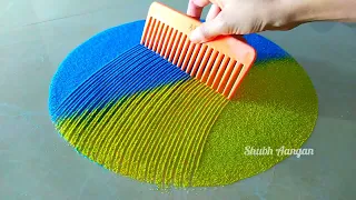 Lakshmi charan Rangoli using Comb | Easy rangoli idea using comb | lakshmi charan easy rangoli