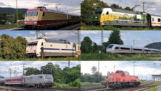 Züge in Brohl, Koblenz Lützel + Namedy am 5..+8.+9.08.23 mit DB101 001,DB101 019,101 057,ICE4 u.a.