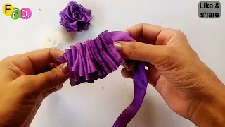 DIY: Ribbon Flowers / How to make ribbon flowers / Easy making with needle / Amazing Ribbon Tricks