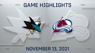 NHL Highlights | Sharks vs. Avalanche - Nov. 13, 2021