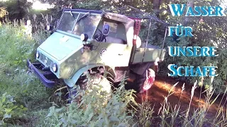 Mit dem Unimog in den Bach - Wasser für die Schafe fahren mit Schwester