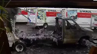 Fire tears through U-Haul rental lot in Southeast Portland, damaging several trucks