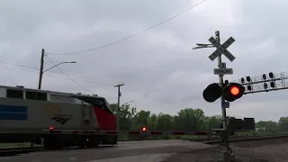 (Late Amtrak) Cement City Rd railroad crossing in Sugar Creek, MO FT Amtrak 161 leading!