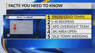 KRQE Newsfeed: Frigid cold temps, I-40 reopens, APD oversight team, Ski area open, Old Town wedding