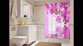 Фото Шторка для ванной Орхидеи с бабочками. Заказать на сайте: 3d-fotodekor.com.ua