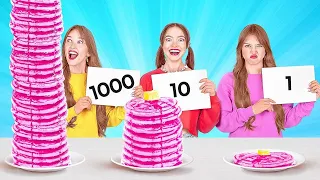 DESAFIO 1.000 CAMADAS DE COMIDA || Comida Gigante VS. Miniatura durante 24 horas, por 123 GO! FOOD