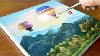 Hot Air Balloon Painting Tutorial | Acrylic Painting for Beginners | Landscape | Satisfying ASMR