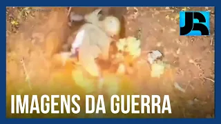 Câmeras flagram momento em que soldado russo escapa de bombas lançadas por drone