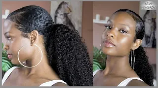 THE BEST SLEEK LOW PONYTAIL ON TYPE 4 NATURAL HAIR | Using Heat Free Hair Drawstring Ponytail