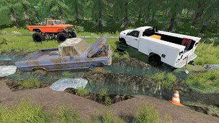 Saving broken trucks and cars from the muddy swamp | Farming Simulator 22